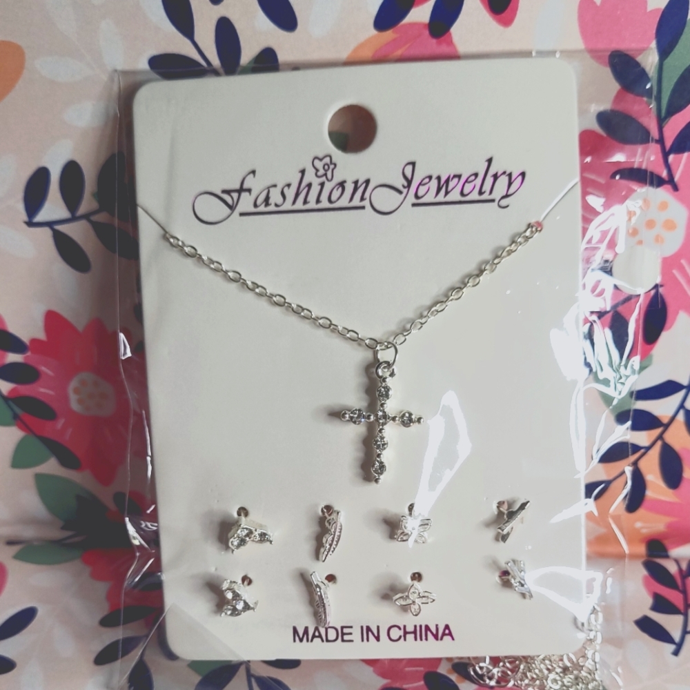 Cross Pendant Necklace and earring set
